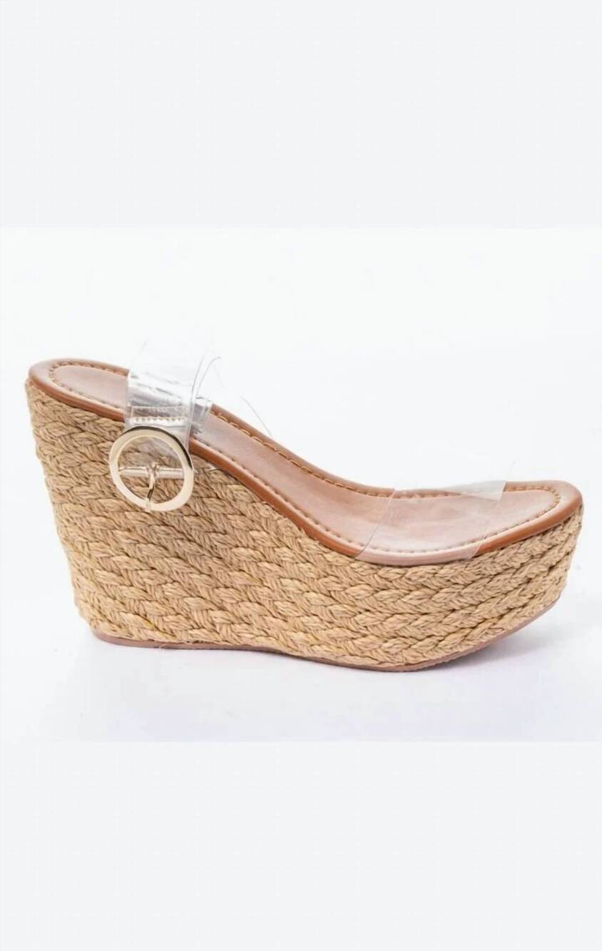 NEW MAKER'S women's clear strap espadrille wedges in beige